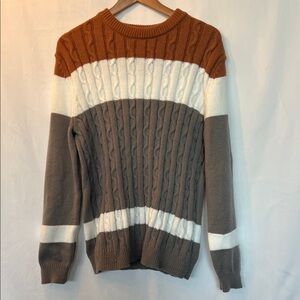 Men's Cable Knit Sweater - Brown, White, and Tan